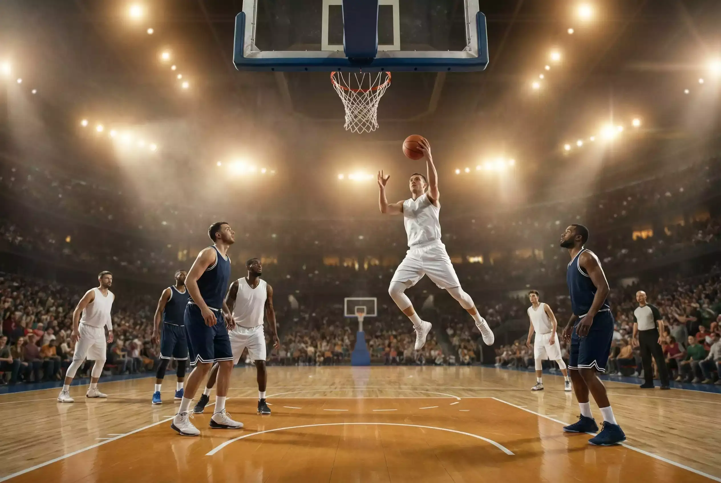 Basketball Mannschaften und Sportwetten Guide – Spielszene unter Flutlicht