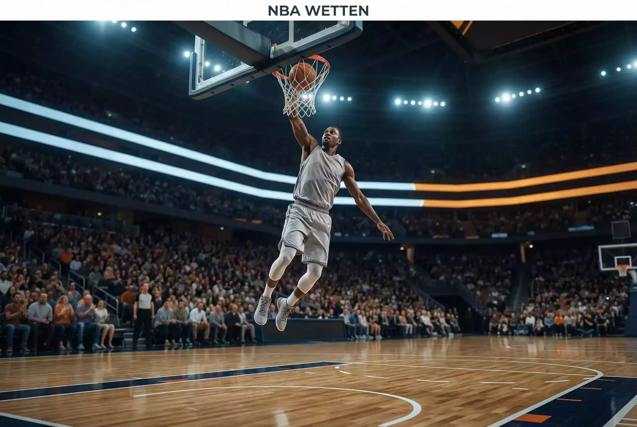 NBA Wetten — Basketballspieler beim Dunking in einer NBA-Arena